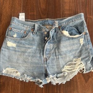 Levi's Light Blue Distressed Denim Cutoff Shorts